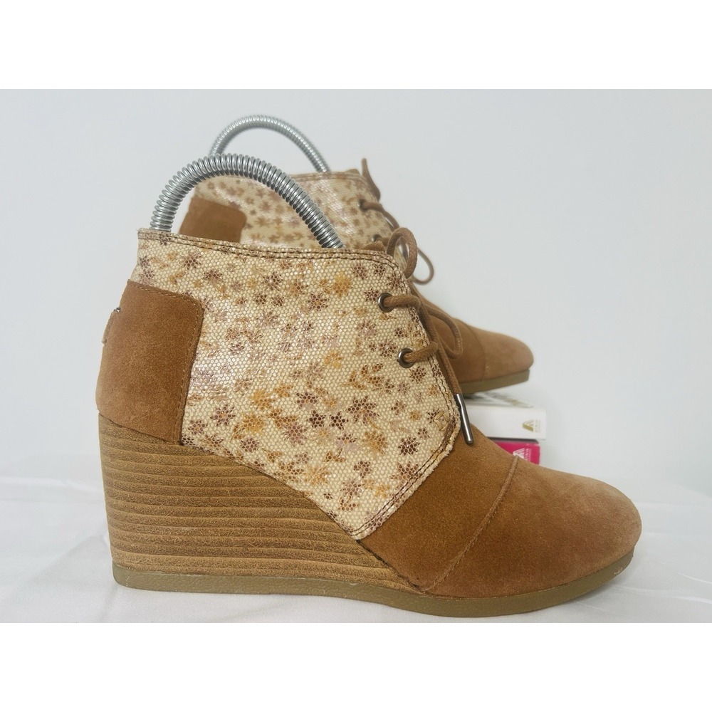 TOMS Womens Dessert Wedge Sienna Brown Leather Printed Booties Shoes Size US 8‎